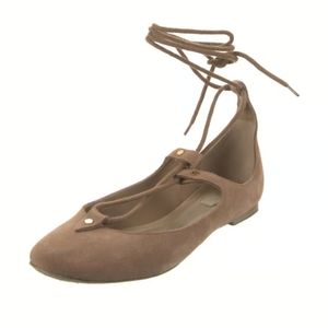 Chloe foster 36 Ballet Ballerina Flat Suede Taupe Leather Lace Up Shoes